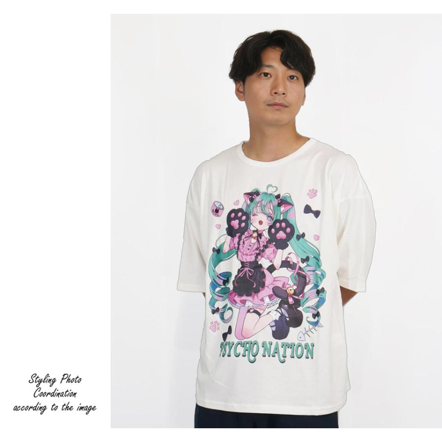 サイコネーション 寝田ルネコラボ ネコ耳メイド プリント 半袖Tシャツ