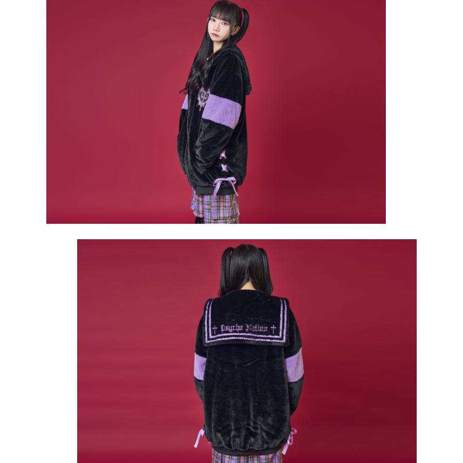 サイコネーション クロスハート刺繍 サイドリボン付き セーラーファー