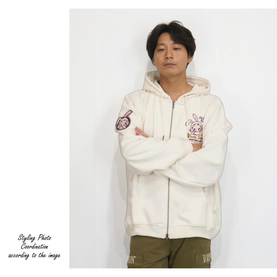 ベティブープ うさ耳ベティー刺繍 起毛プレーティング オーバーサイズ ジップアップパーカー ユニセックス 新作2025年モデル BETTY BOOP bbn-2523_4