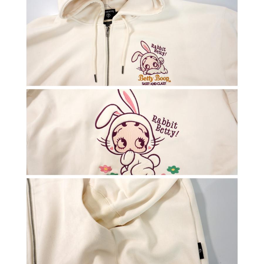 ベティブープ うさ耳ベティー刺繍 起毛プレーティング オーバーサイズ ジップアップパーカー ユニセックス 新作2025年モデル BETTY BOOP bbn-2523_7