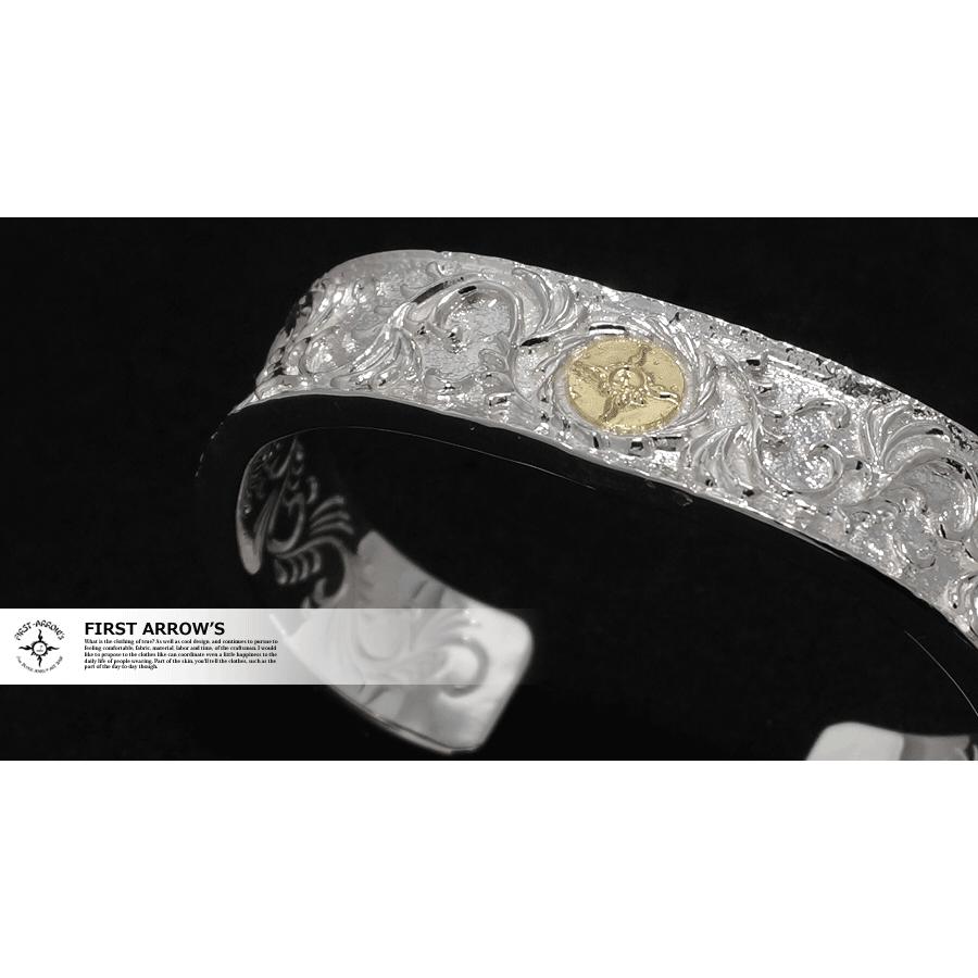 First Arrows 彫刻オープンバングル K18付 平打12mmカラ草彫りバングル | バングル | FIRST-ARROW's