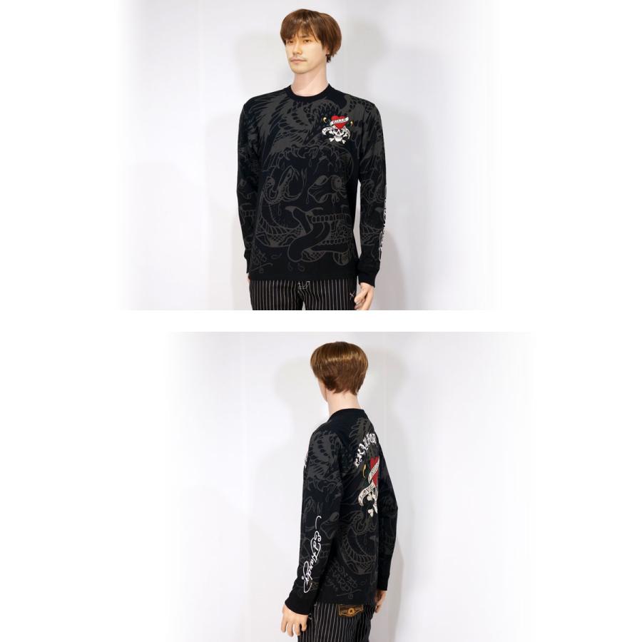 Ed Hardy エド・ハーディー ハートスカル刺繍 総柄 長袖Tシャツ Ed Hardy エド・ハーディー ハートスカル刺繍 総柄 長袖Tシャツ