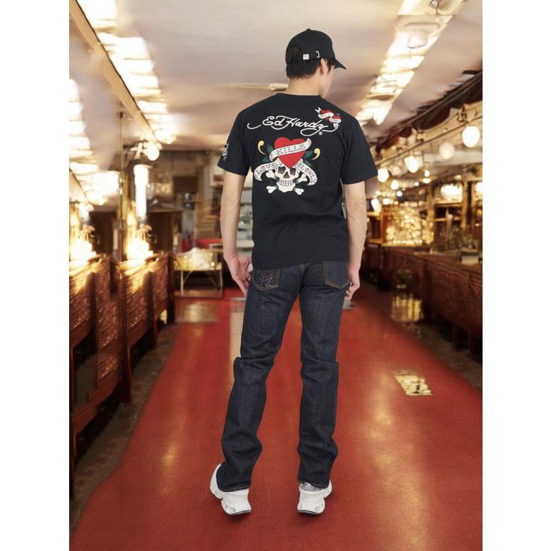 Ed Hardy（エド・ハーディー） ハートスカル刺繍 半袖Tシャツ メンズ