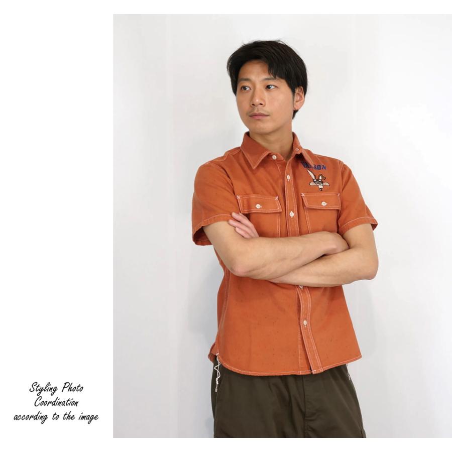 vanson×LOONEY ネップデニム半袖シャツ vanson LTV-2507 バンソン ヴァンソン 刺繍 ワイリーコヨーテ VANSON（バンソン） ルーニーテューンズコラボ ワイリーコヨーテ刺繍