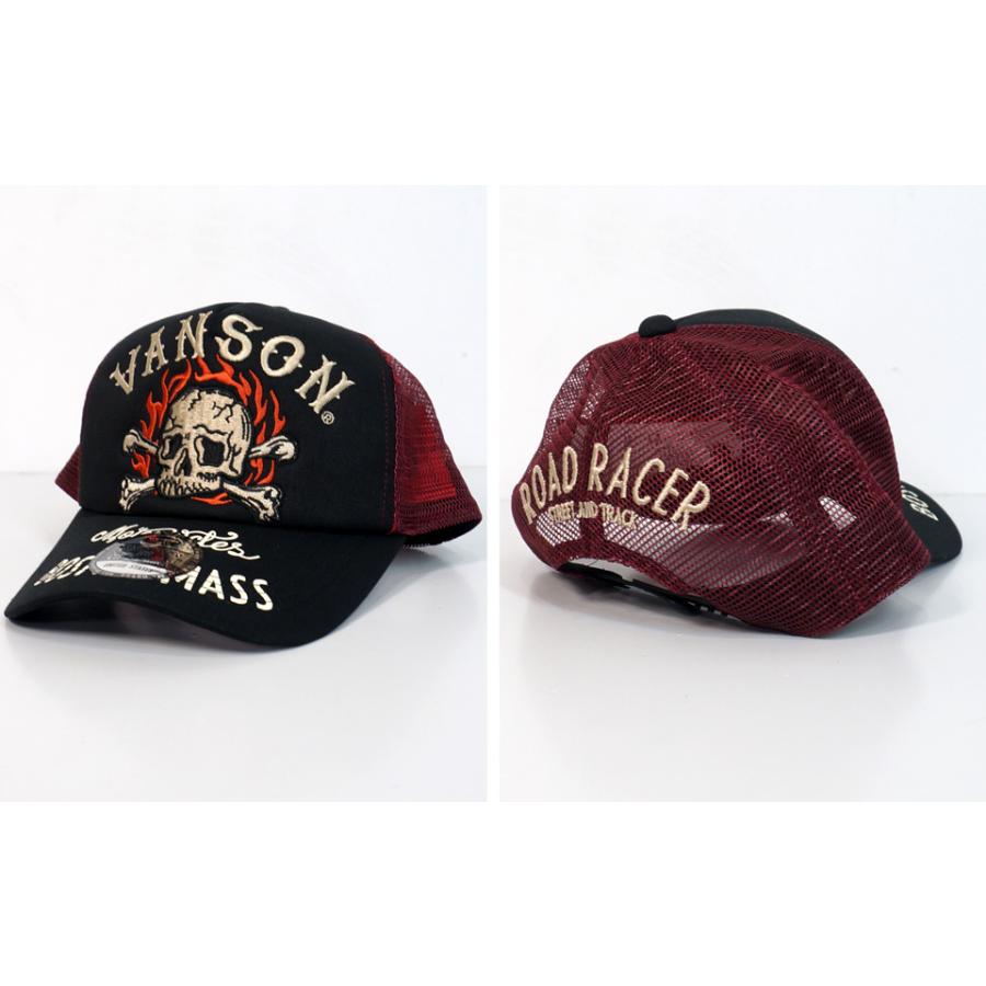 VANSON（バンソン） クロスボーンスカル刺繍 メッシュキャップ 帽子