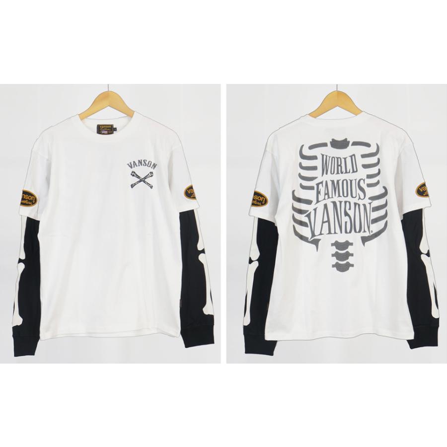 VANSON（バンソン） スケルトンボーン刺繍 長袖Tシャツ フェイク 