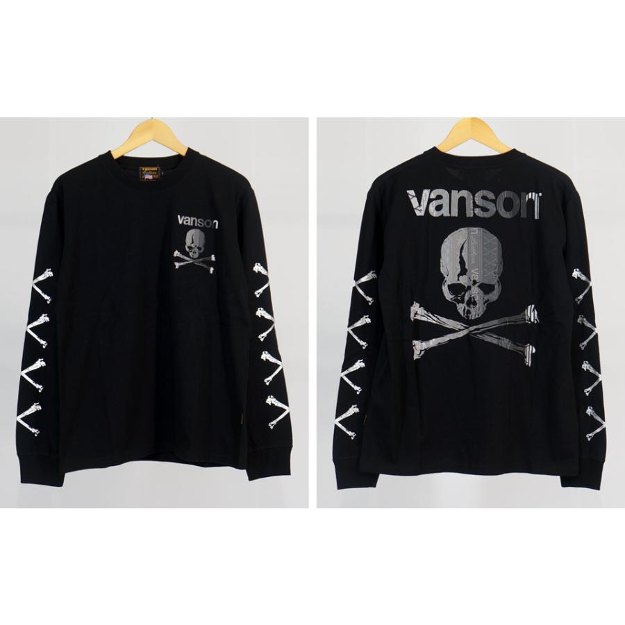 VANSON（バンソン） メタリック クロスボーンスカル刺繍 長袖Tシャツ
