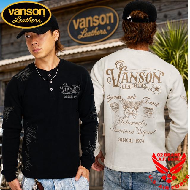 VANSON（バンソン） クロスピストン 刺繍 ヘンリーネック サーマル長袖