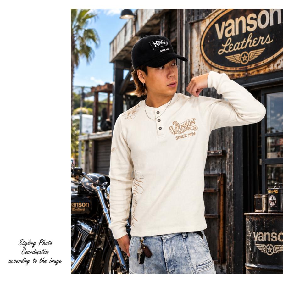 VANSON（バンソン） クロスピストン 刺繍 ヘンリーネック サーマル長袖