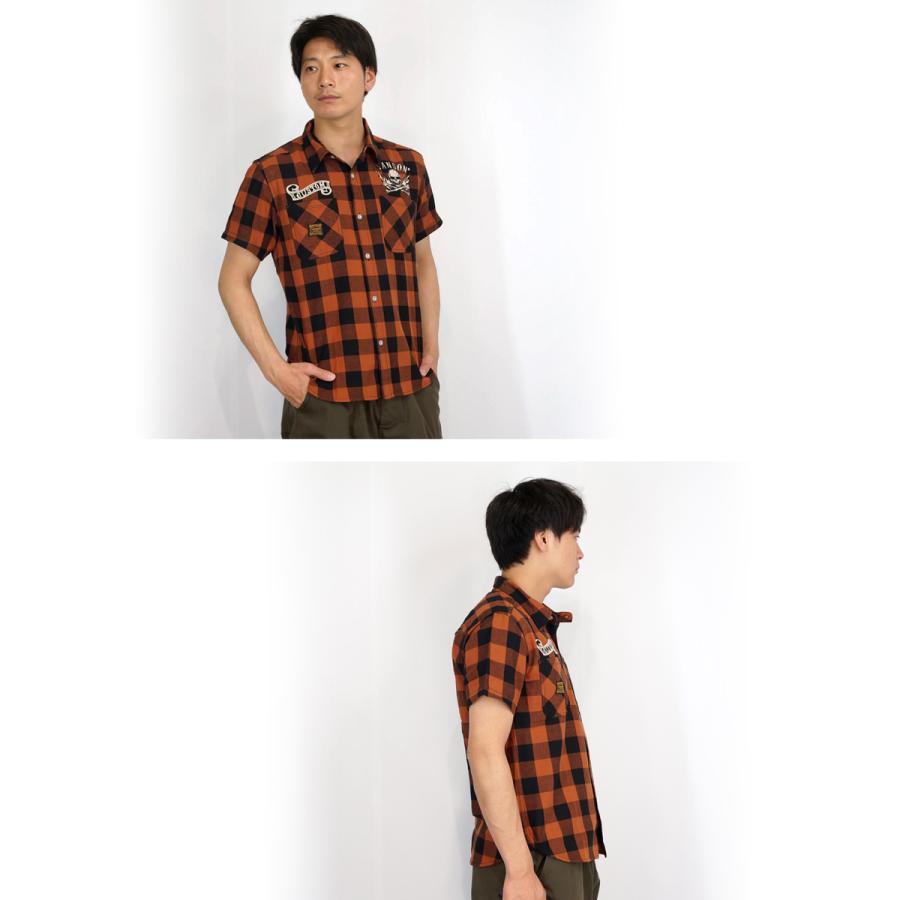 VANSON（バンソン） クロスボーンスカル刺繍 半袖チェックシャツ