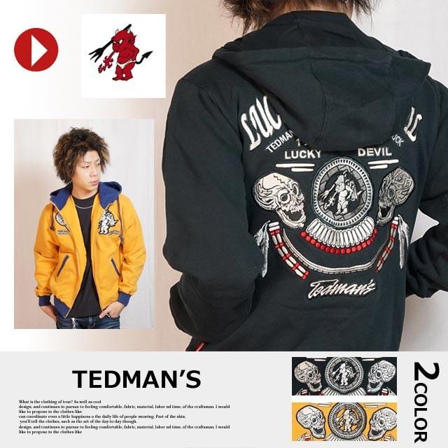 TEDMAN アウトレットセール!!テッドマン DEVIL＆SKULL刺繍 パーカー 
