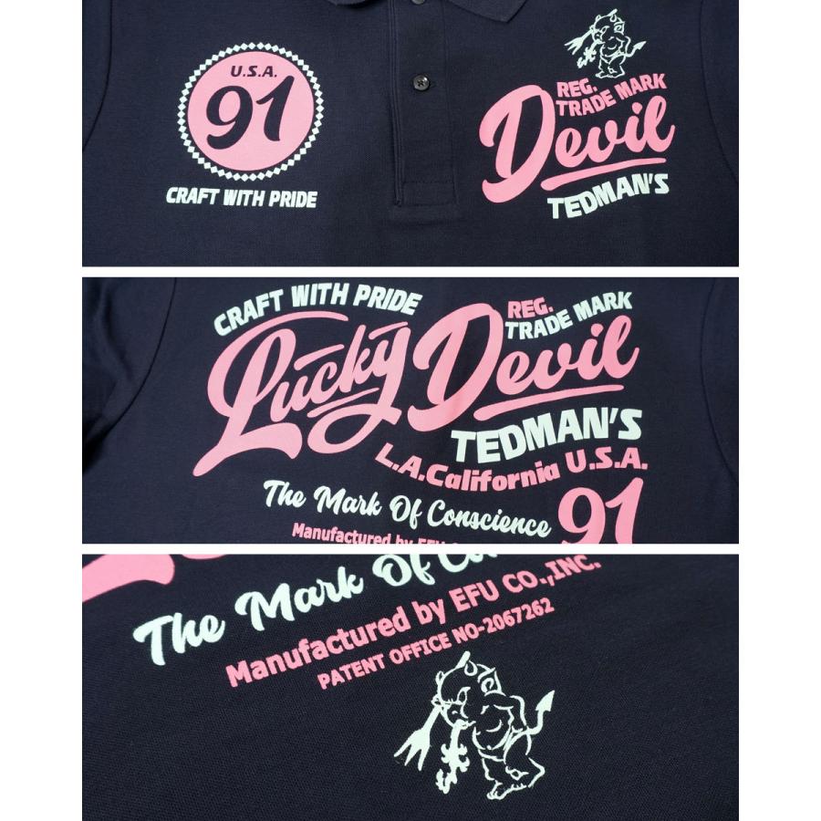 テッドマン Lucky Red Devil レタリングプリント ドライ半袖ポロシャツ メンズ ユニセックス 新作2022年モデル