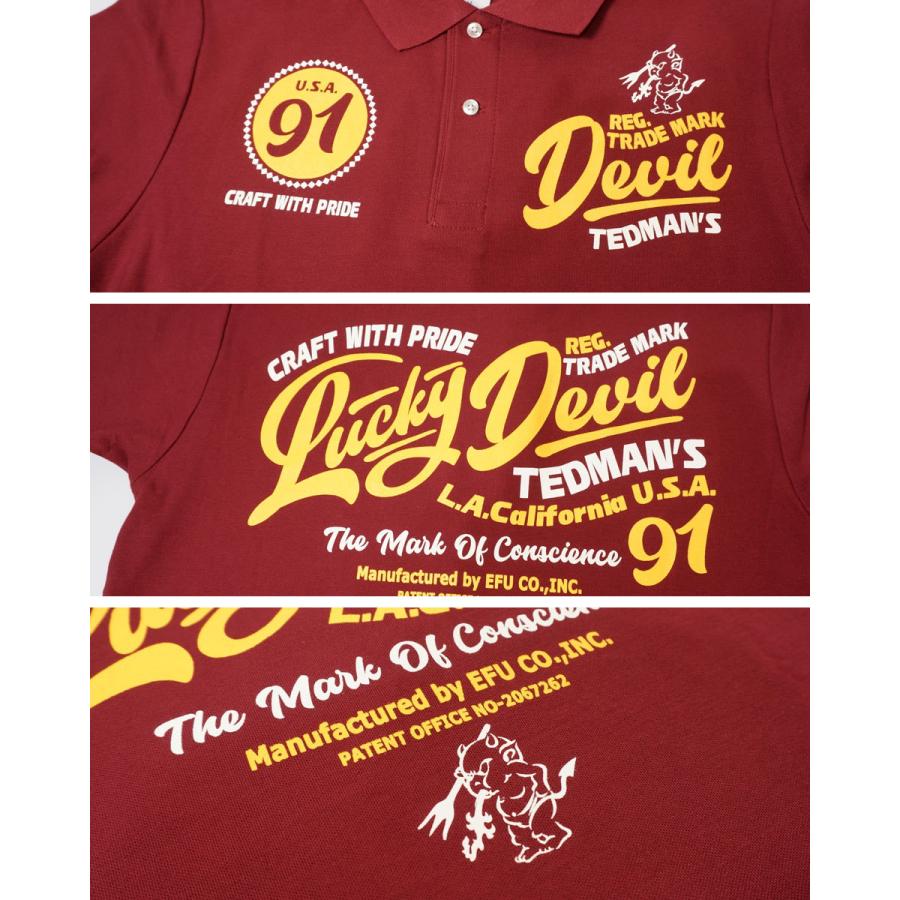 テッドマン Lucky Red Devil レタリングプリント ドライ半袖ポロシャツ メンズ ユニセックス 新作2022年モデル