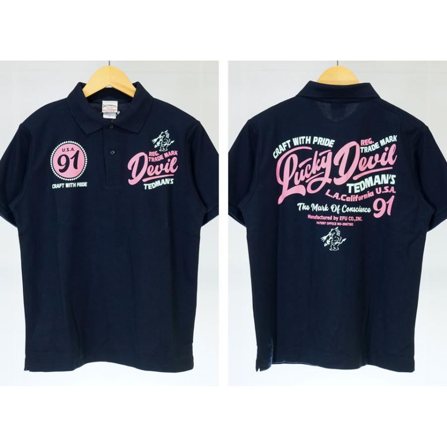 テッドマン Lucky Red Devil レタリングプリント ドライ半袖ポロシャツ メンズ ユニセックス 新作2022年モデル