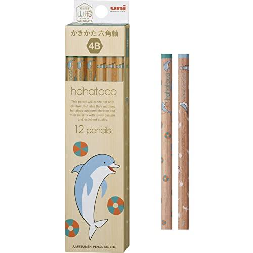 三菱鉛筆 かきかた鉛筆 ハハトコ 木軸 4B イルカ&カモメ 1ダース K56344B 黒