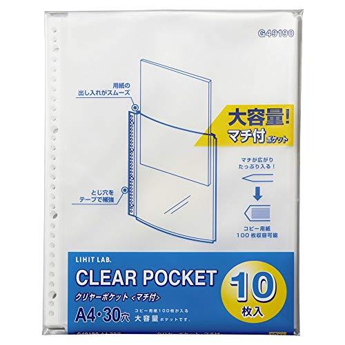 リヒトラブ クリヤーポケット マチ付 大容量タイプ 10枚 A4 30穴 G49190