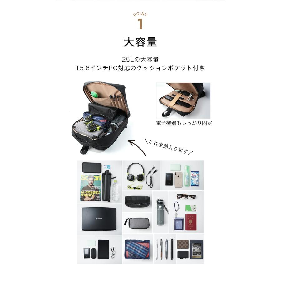 ビジネスリュック 送料無料 メンズ バックパック A4 軽量 防水 15インチ PC収納可能 USBポート シンプル ポケット 大容量 爆買 | ビジネスマンサポート | 08