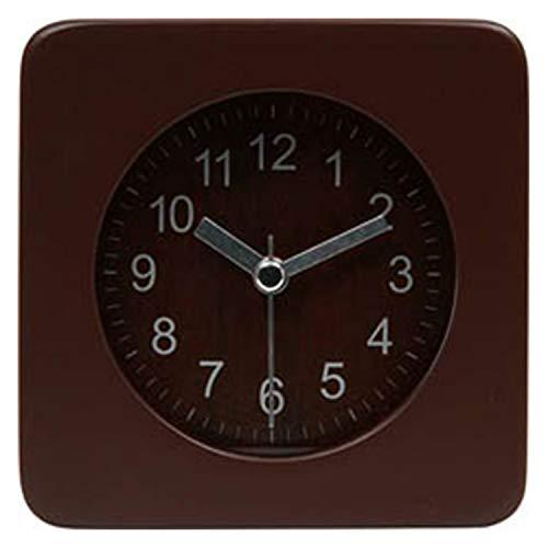 不二貿易 置き時計 目覚まし時計 アナログ 幅10.2cm ブラウン 天然木 静音式 アラーム付き ライト付 卓上 スクエア ウッド 36695