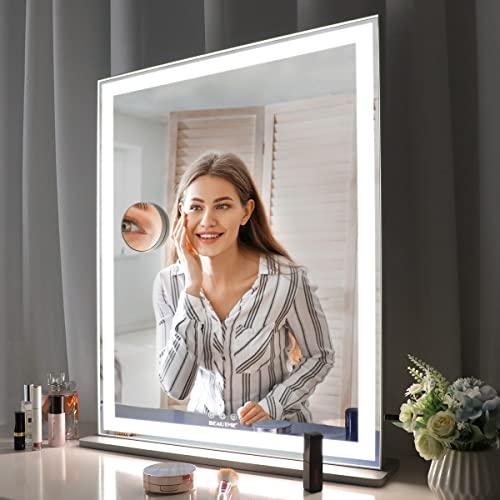 女優ミラー 卓上 ハリウッドミラー ライトミラー ライト 卓上/壁掛け両用 化粧鏡 三色照明モード 明るさ調節可能 10倍拡大鏡付き (71.2