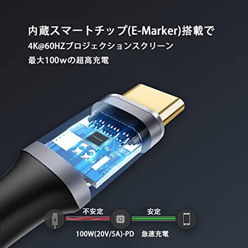 Koommon USB type C 延長ケーブル オーディオビデオ出力 タイプC 延長コード PD対応 100W/5A 超急速充電 USB 3.1｜0312｜02