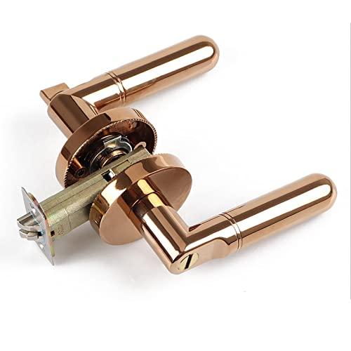 ドアノブ 鍵付き レバーハンドル錠 室内 寝室に適用 重く (鍵なしローズゴールド) B0BZYY2FTKウォレットレット 通販