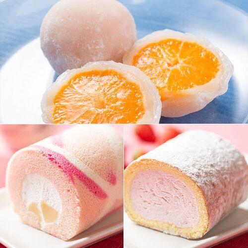 送料無料 新品 苺と桃のロールケーキセット みかん大福 スイーツ 母の日 お祝い プレゼント 甘い デザート 子供も大好き