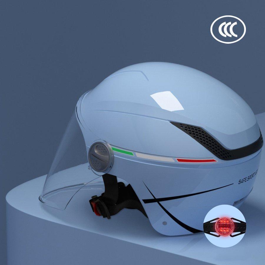 新品?正規品 ヘルメット バイク 半キャップ 半帽 半ヘル ハーフヘルメット 男女兼用 自転車 通勤 バイクヘルメット 耐衝撃 軽量  LEDテールライト付き 3C認証