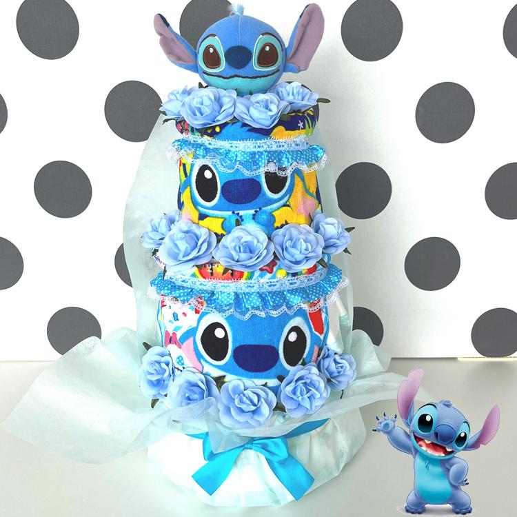 Disney スティッチ おむつケーキ 出産祝い ディズニー 3段おむつ 