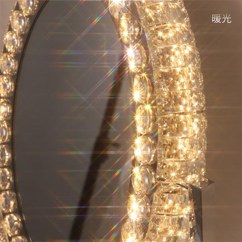 女優ミラー ライト付き クリスタル 52*46cm おしゃれ 三色調光無