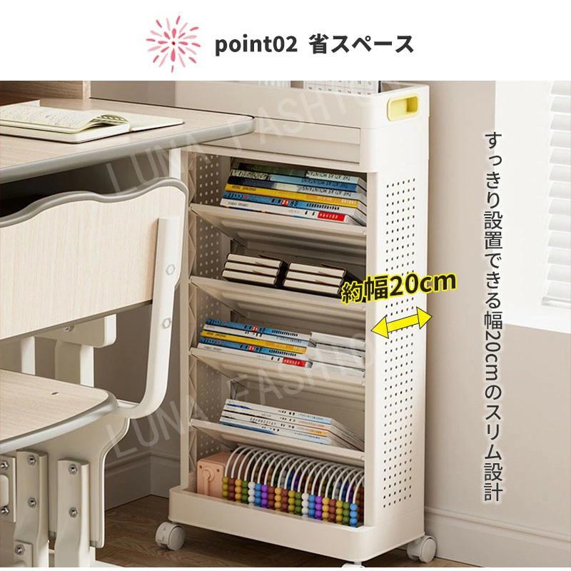 ブックシェルフ 本棚 スリム キャスター付き 5段 大容量 書類棚 収納棚