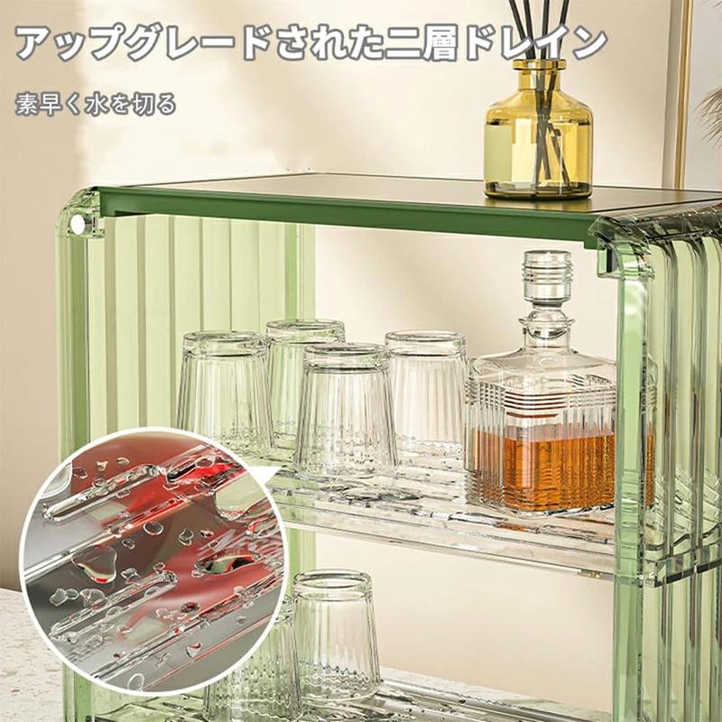 ミニ食器棚 2段 クリア 収納棚 キャビネット アクリル扉付き 台所卓上