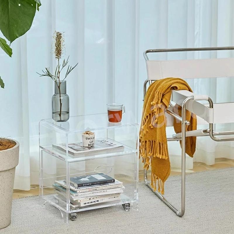 アクリルコーヒーテーブル　サイドテーブル　キャスター付き　モジュール家具 収納 サイドテーブル アクリル 引き出しワゴン キャスター付き テーブル