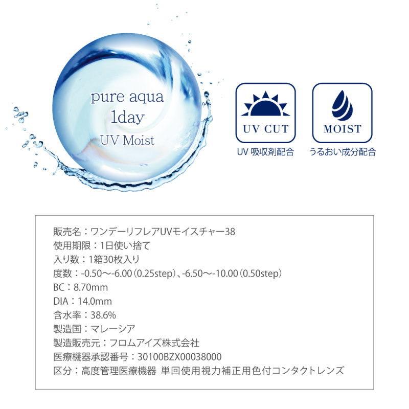 コンタクト ピュアアクアワンデー UV Moist 38 1箱30枚 1日使い捨て コンタクトレンズ UV加工 モイスト クリアコンタクトレンズ モイスチャー UV ZERU｜1-d-royal｜09