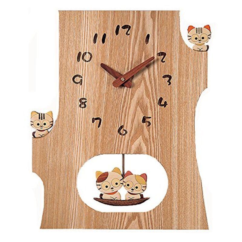 旭川家具 工房ペッカー 切株振り子時計 ねこ F42-2