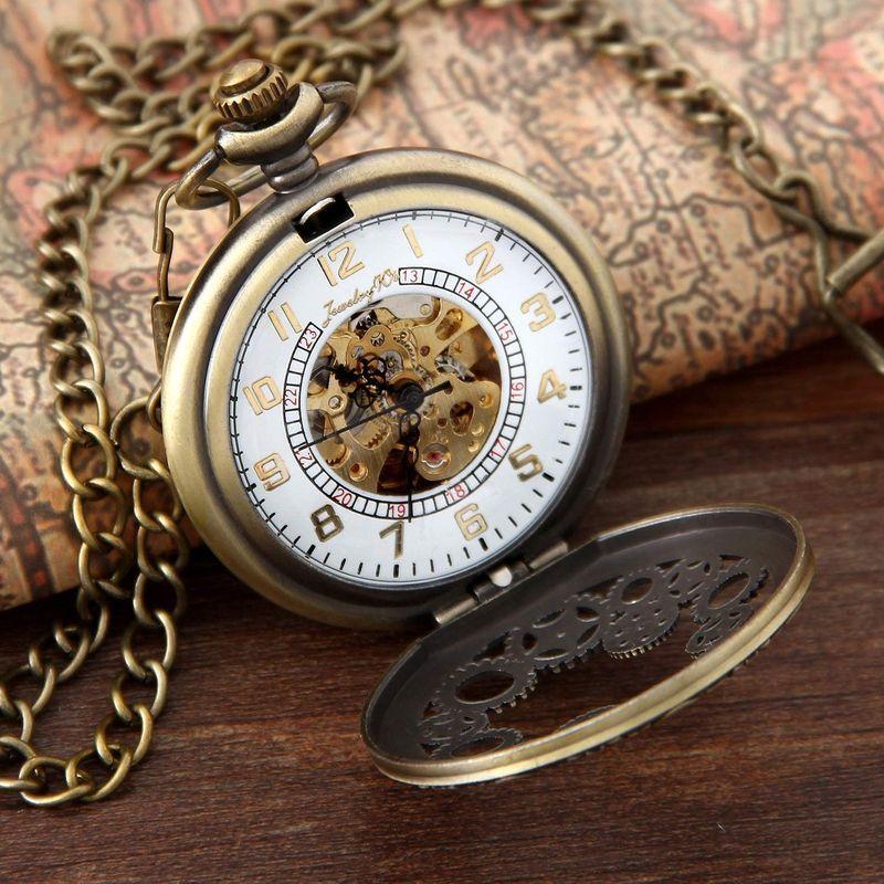JewelryWe 懐中時計 アリス アンティーク風 手巻き式 ネックレス 時計