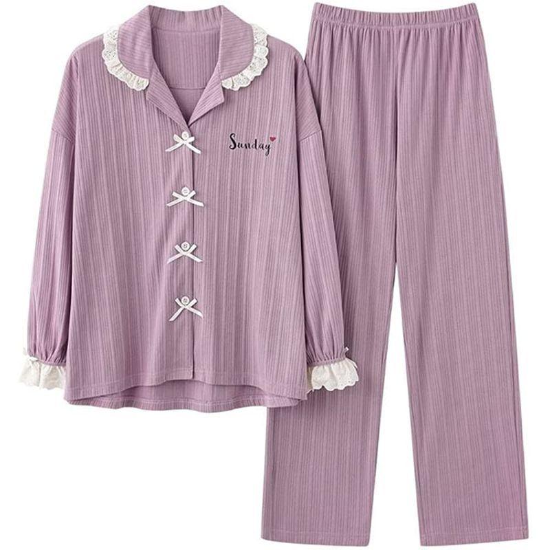 パジャマ レディース 春 部屋着 レディース 綿100 かわいい 長袖 前開き ロング丈 可愛い ルームウェア レディース 上下セット 肌に 感謝価格