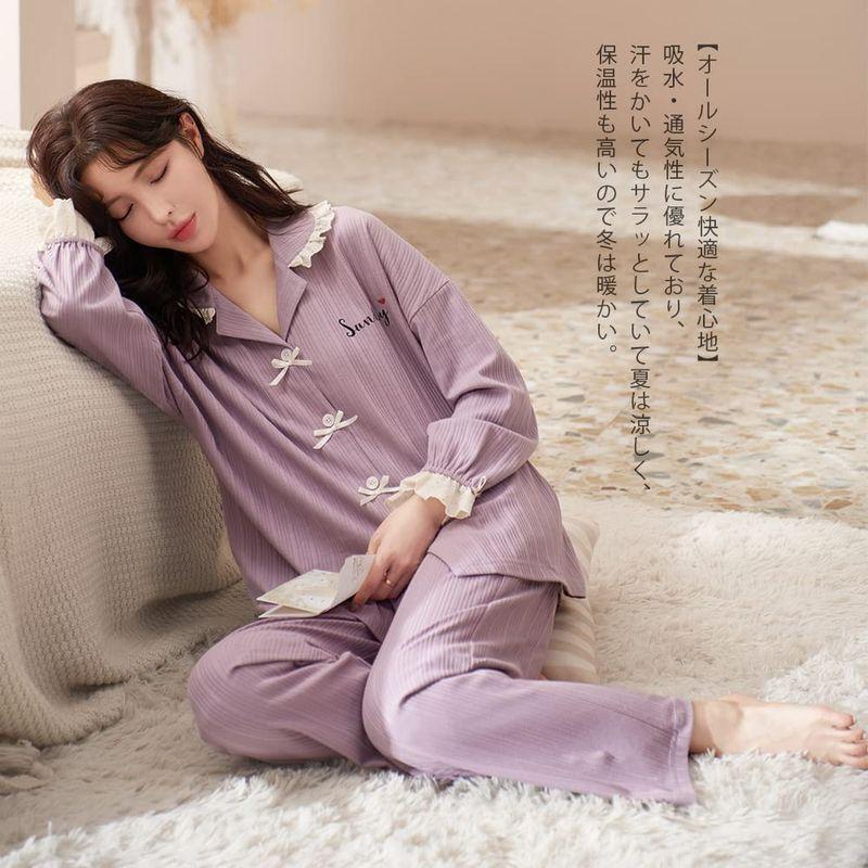 パジャマ レディース 春 部屋着 レディース 綿100 かわいい 長袖 前開き ロング丈 可愛い ルームウェア レディース 上下セット 肌に 感謝価格