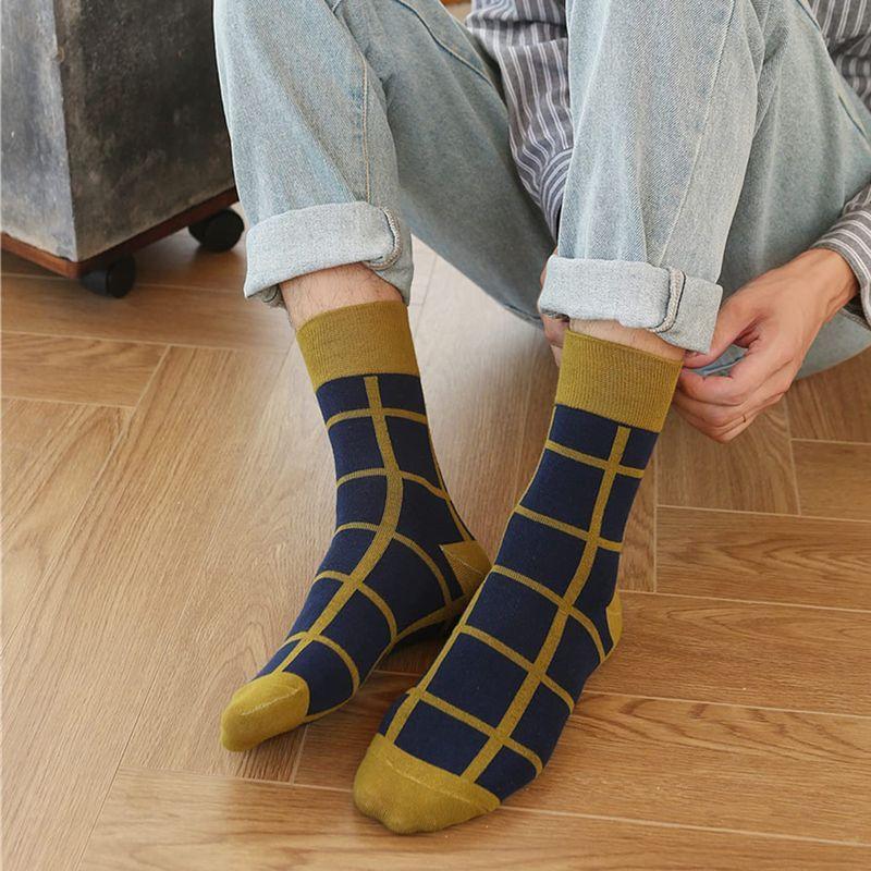 靴下 メンズ カジュアルソックス 春夏用 スポーツソックス おしゃれ チェック柄ソックス 5足セット 綿 通気吸汗 薄手 クルーソックス 春 宅配便配送