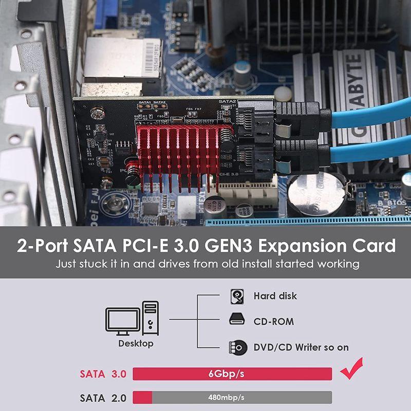 MZHOU 2 SATA拡張カード、PCI-E 3.0 GEN3 JMICRON + JMB582チップ、ロープロファイルブラケット付き6ギ｜10001｜05