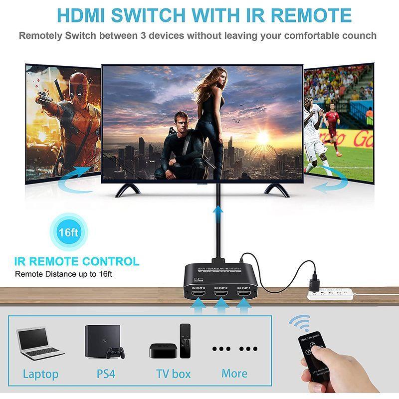 NEWCARE HDMI 切替器 4K 60HZ 自動/手動切替機能 HDMI Ver2.0b セレクター 3入力1出力 リモコン付き 3D｜10001｜08