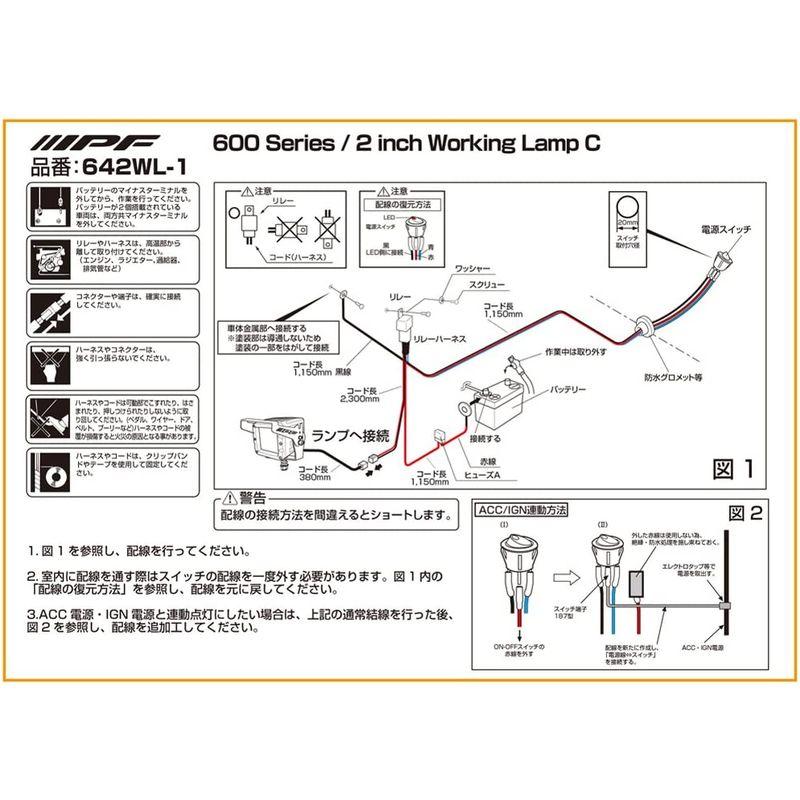 IPF　フォグランプ　作業灯　642WL-1　ブラック　2インチ　LED　ワークライト　12V　角形