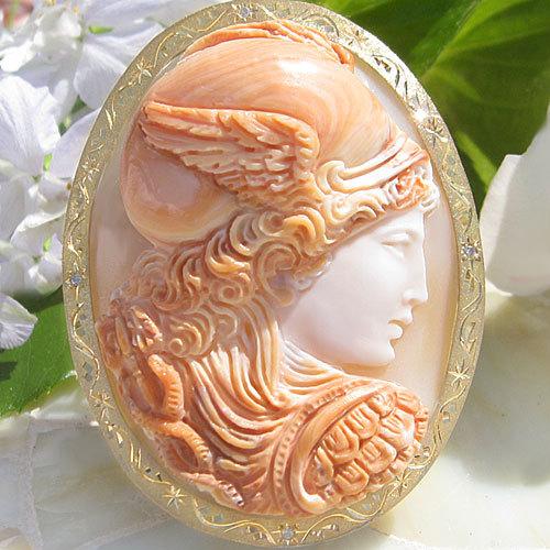 パーティを彩るご馳走や Silverペンダントブローチ ギリシャ神話 K18 天然ダイヤモンド0 04ct シェルカメオ コルネリアン Tesoriere作 Giuseppe Hermesのシェルカメオ ヘルメス 商業の神 ギリシャ神話 商業の神 Hermes ヘルメス レディースアクセサリー