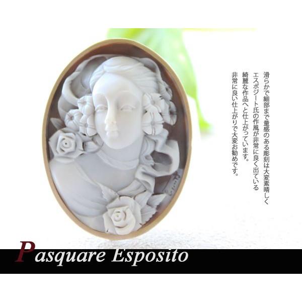 Pasquare Esposito作 シェルカメオ K18 ペンダント ブローチ【薔薇の 