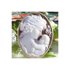 カメオブローチ/Ciro Accanito作 シェル　カメオ　/　K18 ペンダント ブローチ【母と子の愛情】