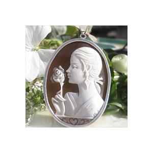 Domenico Accsuato, Massimo Balzano作 シェルカメオ SILVERペンダント トップ【薔薇を愛でる女性】