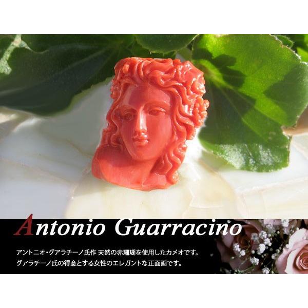 カメオ ルース【エレガントな女性の正面像】】Antonio Guarracino作天然上質赤珊瑚カメオ/ルースの画像