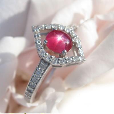 天然スタールビー0.63ct(非加熱石）】天然ダイヤモンド0.24ct/K18WG 