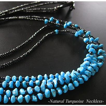 イタリアン・ジュエリー 天然ターコイズ/ブラックスピネル 2連 ロング  