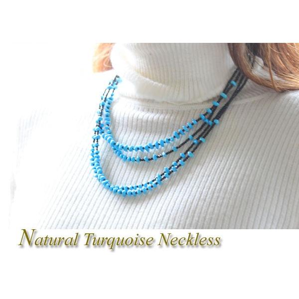 イタリアン・ジュエリー 天然ターコイズ/ブラックスピネル 2連 ロング  