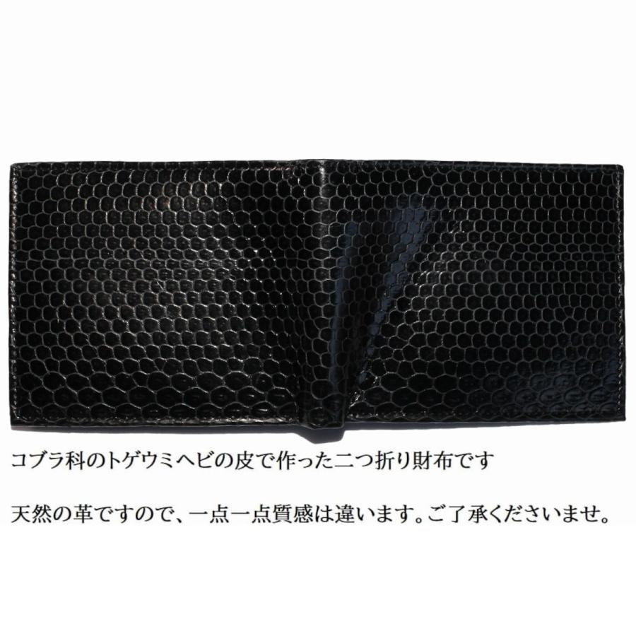 二つ折り 財布 小銭入れ付 海蛇皮 本革 ウミヘビ皮 ブラック（送料無料　メール便）社会人 プレゼントに 11053 | ブランド登録なし | 02